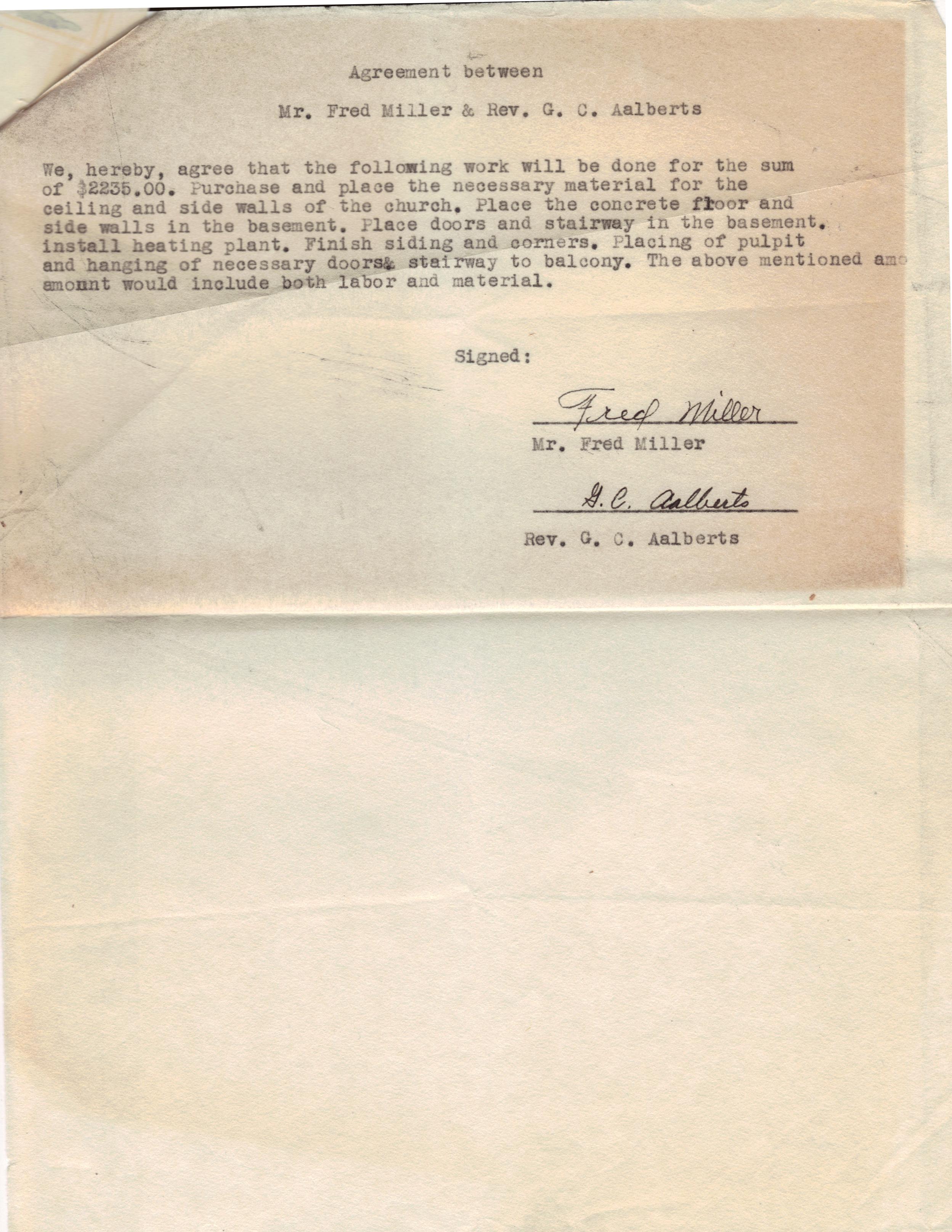 Undated finish-work agreement, $2235.00